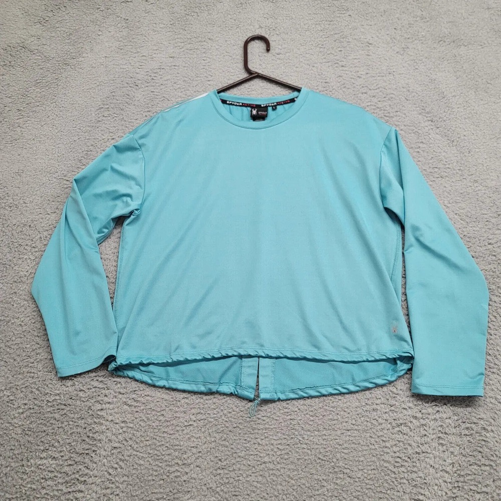 Spyder Active Shirt Womens Large Blue Cropped Stretch Wicking Long Sleeve Run